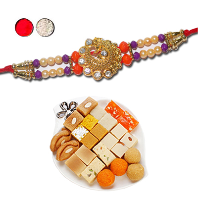 "Rakhi - FR- 8070 A(Single Rakhi), 500gms of Assorted Sweets - Click here to View more details about this Product